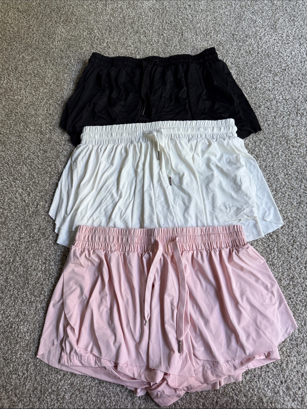 Soft Elastic Waist Shorts Trio - Black, White, Pink